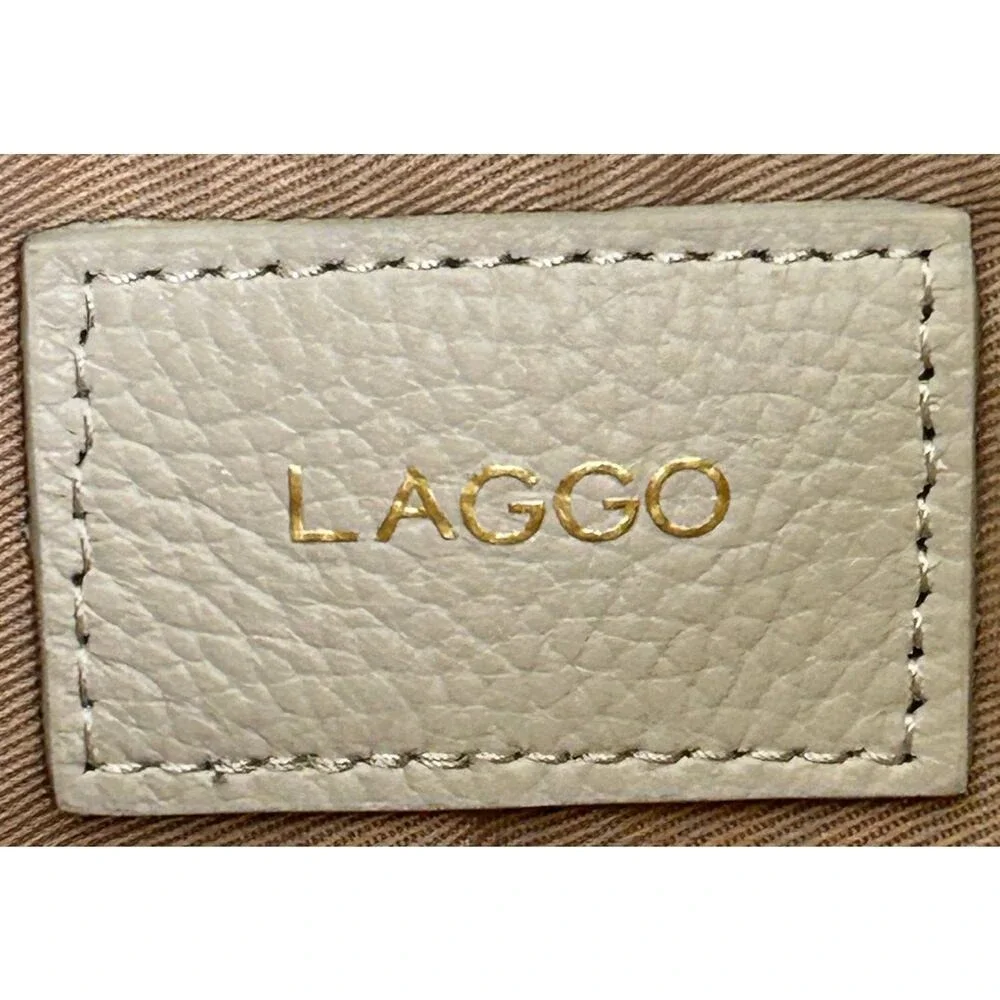 LAGGO‎ Handbag Womens Large Cream Pebbled Leather Studded Hobo Crossbody Bag